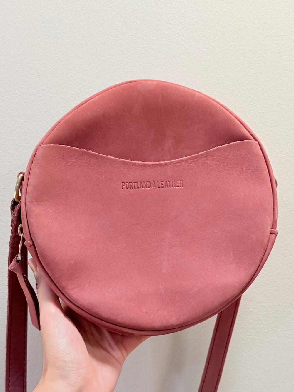 Portland Leather Large Circle Foxglove Pink Crossbody Bag